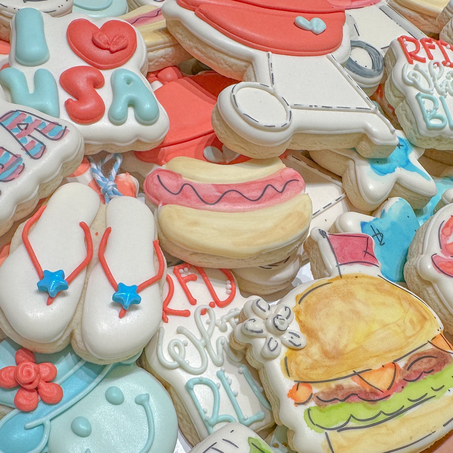 4th of July Custom Cookie Set, 18 Cookies, Mixed Sizes