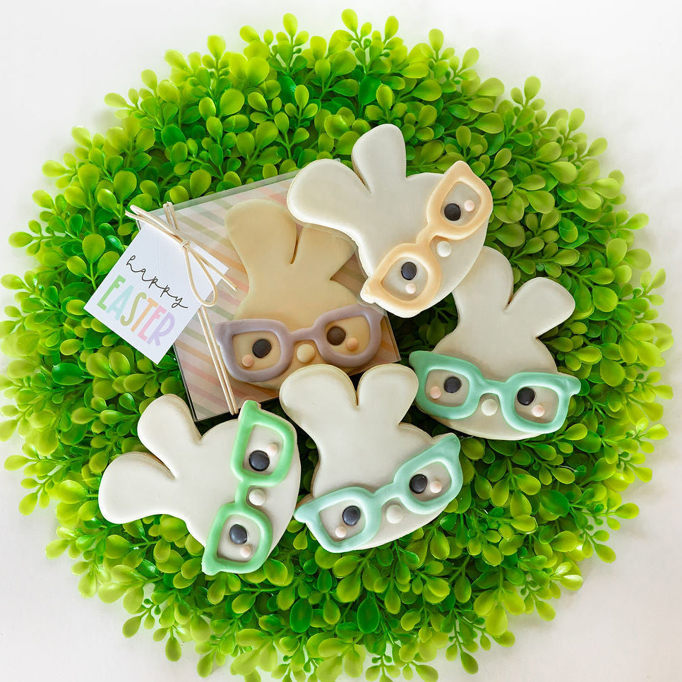 Easter Bunny Boy with Glasses, Individual Cookie